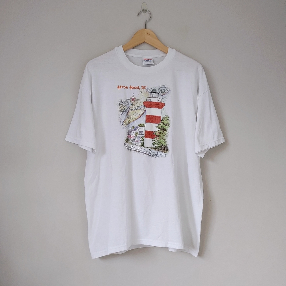 Vintage Hanes Tee Hilton Head South Carolina 90s Short Sleeve Shirt Large White